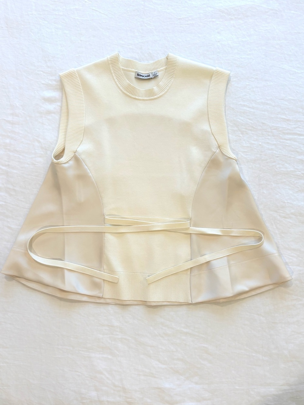 NWOT Simkhai Rosalia Ivory Sleeveless Peplum Tie-Waist Top